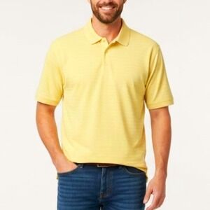 Dockers Golf Mens XXL Butter Yellow Striped Short Sleeve Polo Shirt Casual Sport
